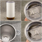 Termo puodelis - bokaliukas, 500 ml, baltas, nerūdijančio plieno dviguba sienele ir su kamštiniu dugneliu