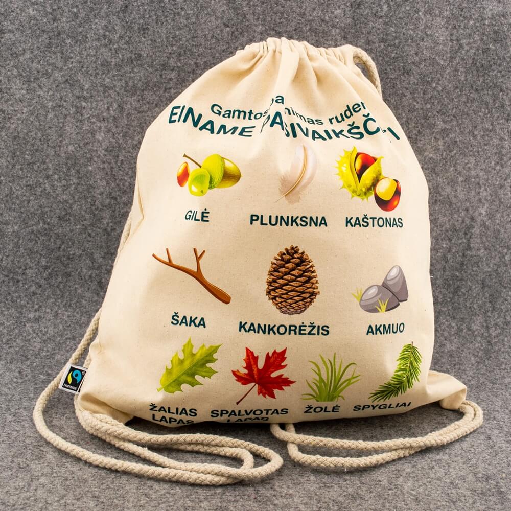 Tekstilinė kuprinė maišelis darželinukams "Gamtos pažinimas rudenį"