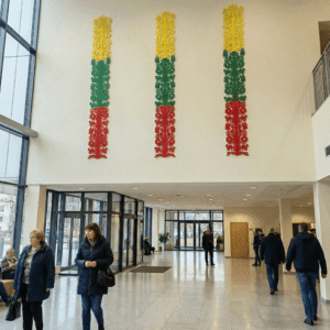 Trispalviai karpiniai sienų, salių, holų, ir kitų didelių erdvių dekorui ruošiantis Lietuvos valstybinėms šventės